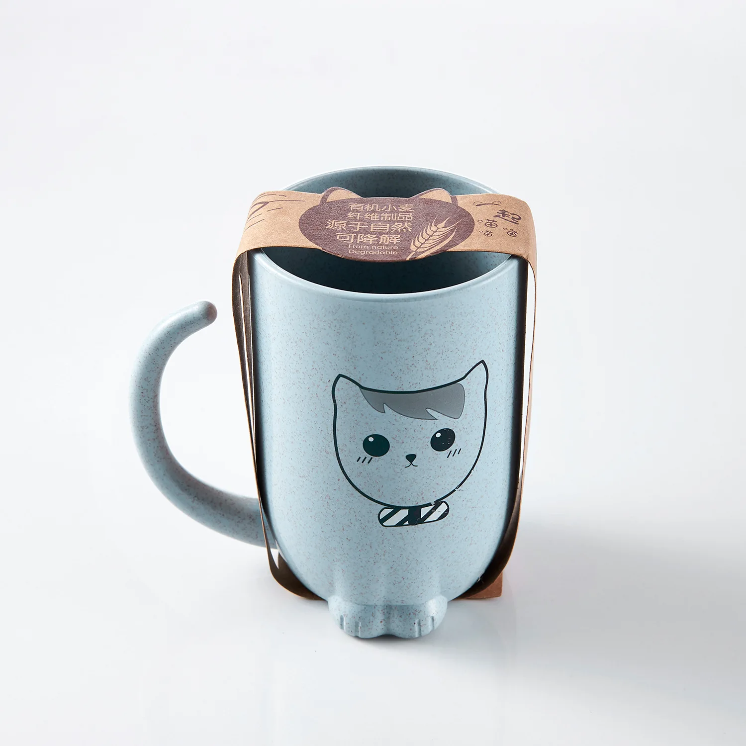 Blue Cup 3 шт., детская посуда для кормления, мультяшная кошка, детские блюда, детская посуда для еды, набор посуды, антигорячей пластины, тренировочная чаша+ ложка+ вилка - Цвет: Blue Cup