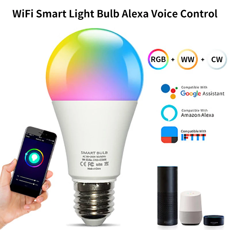 Wi Fi светодиодная смарт лампа Поддержка Alexa Google Home Tmall Genie Xiaodu голос Управление Rgbcw