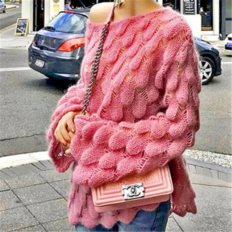 Вязаный свитер женский длинный рукав Свободные Джемперы Женские с расклешенным