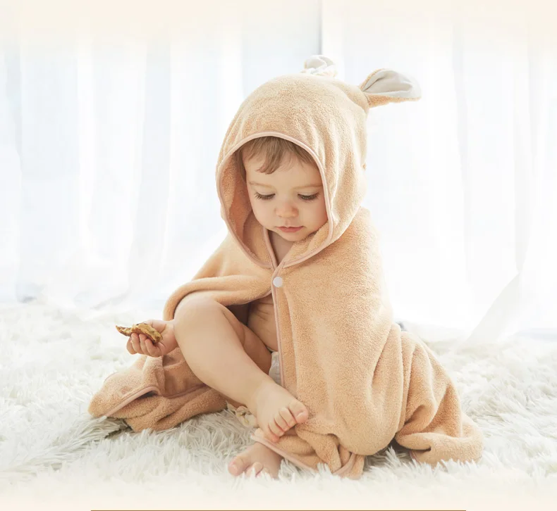 Банный халат детский однотонный с капюшоном 75x120 см|Полотенца| |