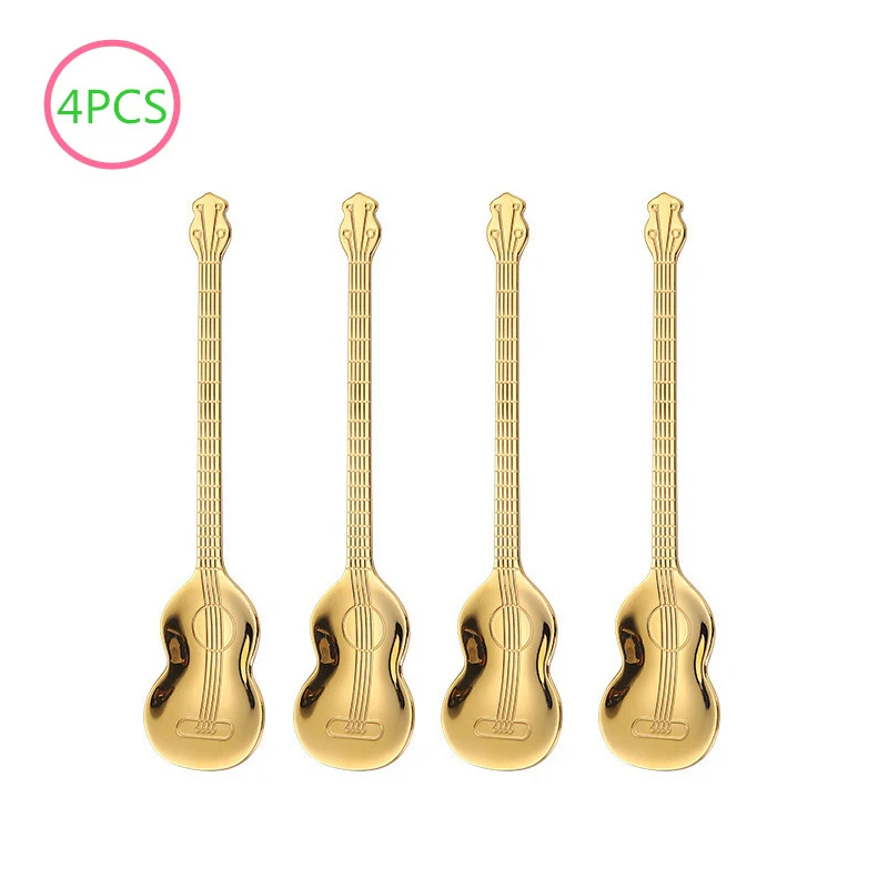 gold spoon Креативный Гитарный комплект кофейных ложек из нержавеющей стали, десертная ложка для мороженого, чайные ложки, кофейные аксессуары, столовые приборы, инструменты для питья - Цвет: gold spoon