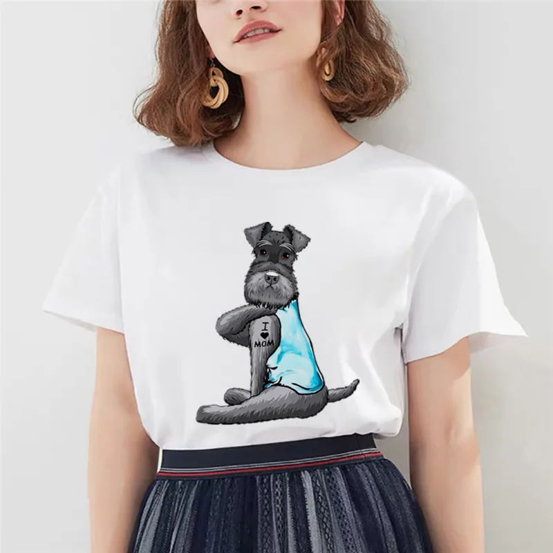 

Summer Short Sleeve T Shirt Graphic Tees Women Clothing Tattoo Chihuahua I Love Mom Kawaii Tee Tops Female Plus Size White Top