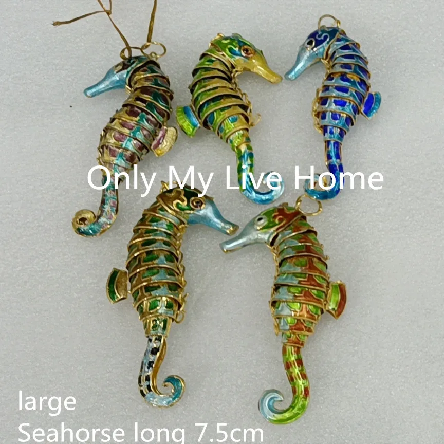 10pcs 7.5cm Cloisonne Enamel Filigree Animal Seahorse Pendants  DIY Jewelry Making Findings Key chain Charms Bag Accessories