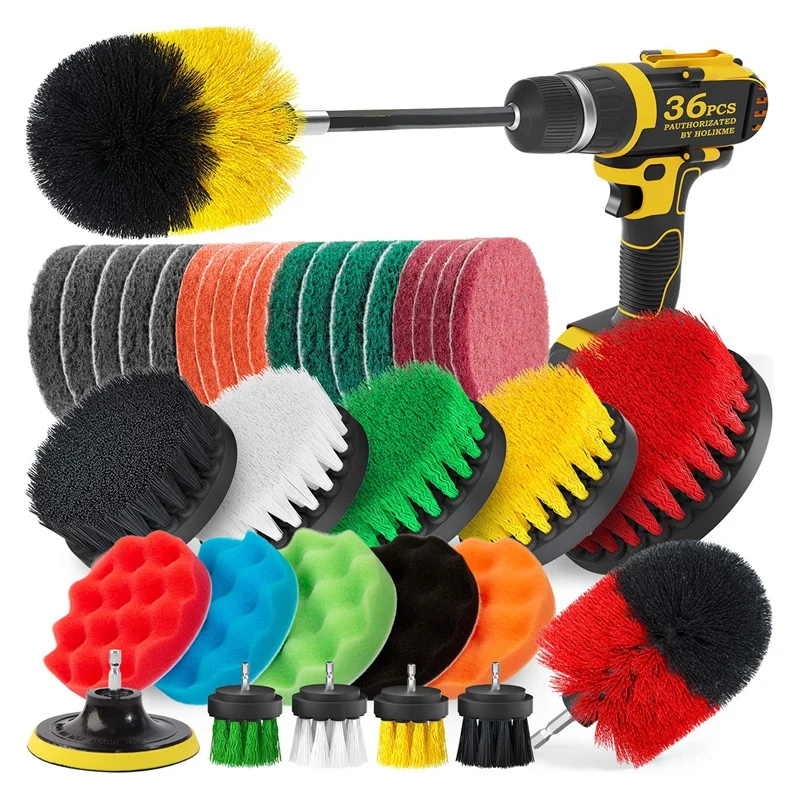 

36Pcs Drill Brush Attachment Set Drill Brush with Extended Attachment Cleaning Accessories for Bathroom, Car, Kitchen