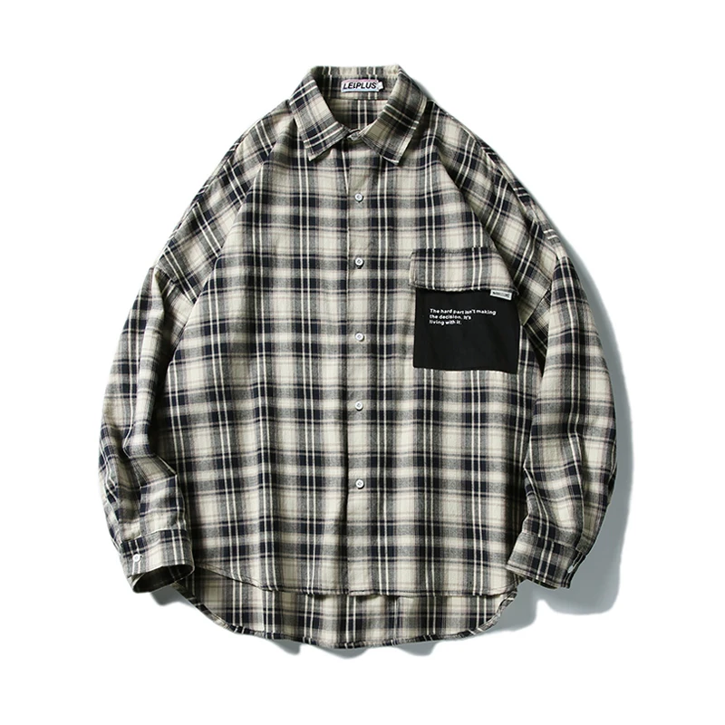 

2019 Autumn Korean Version Of European And American Loose Casual Men's Plaid Long-sleeved Shirt Streetwear