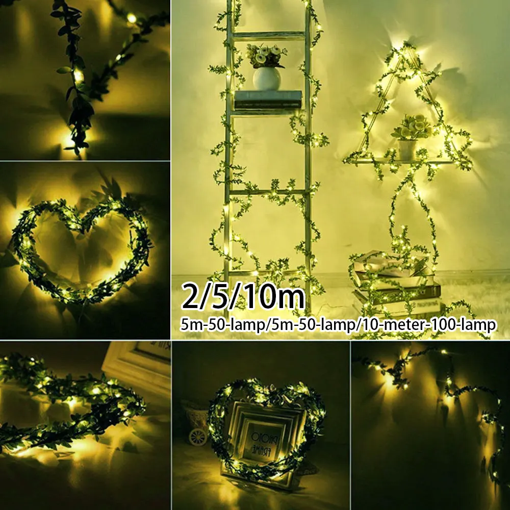 2 м/5 м/10 м теплый белый крошечные листья гирлянда Сказочный светильник LED медный