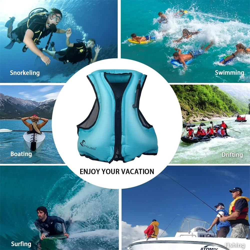 Adult Inflatable Swim Life Vest Jacket Snorkeling Floating Device Swimming Drifting Surfing Survival Water Sports Saving | Спорт и