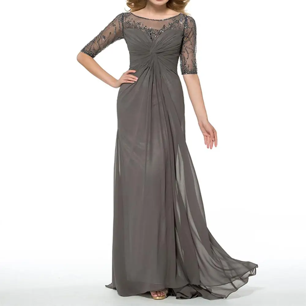 

YNQNFS Vintage Bride's Mother's Dress Chiffon Evening Dress Vestidos Wedding Dress Mother's Long Dress