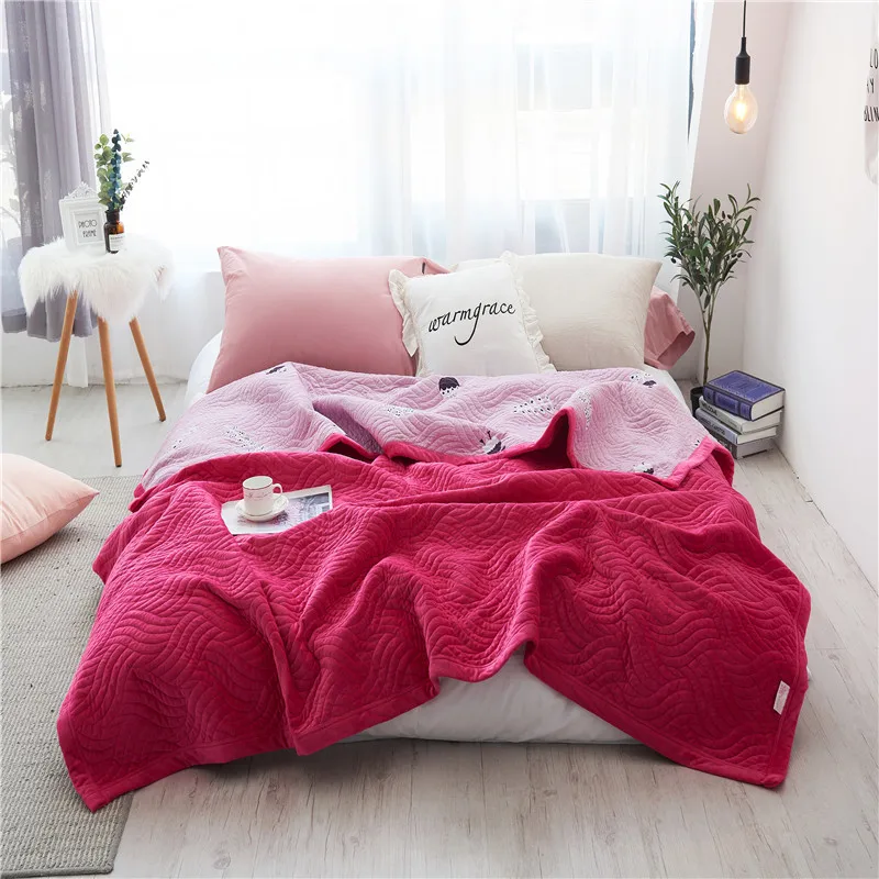 Rose red AB сторона теплое одеяло бархат и хлопок покрывало на кровать розовый/серый/синий/кофе 200x230 см сплошной цвет мягкое покрывало на кровать номер - Цвет: Rose red