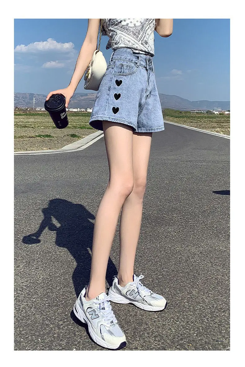 

Short Jeans Womens Shorts High Waisted Denim Bottoms Casual Fashion Blue Short Pants Women Summer Printed Zipper Fly Womans