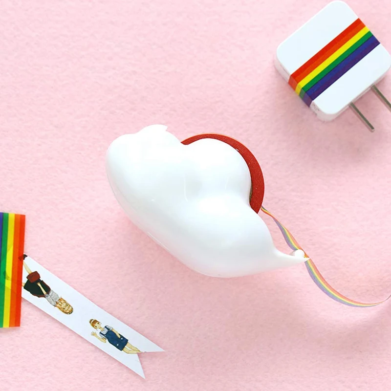 

1-Pack Creative Cloud Tape Dispenser with Rainbow Masking Tape,Decorative Cartoon Plastic Tape Holder Cutting Tape for Home Offi