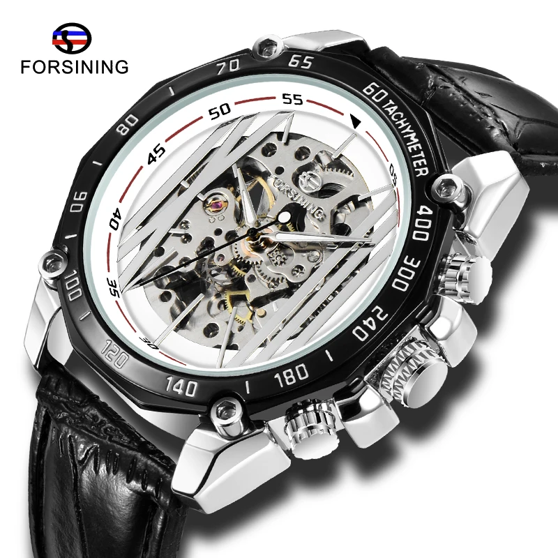 Лидирующий бренд FORSINING Военный Спортивный Дизайн Прозрачный Скелет циферблат