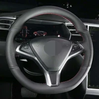 car steering wheel cover hand stitched black genuine leather car steering wheel covers for tesla model s model x 2016 2020
