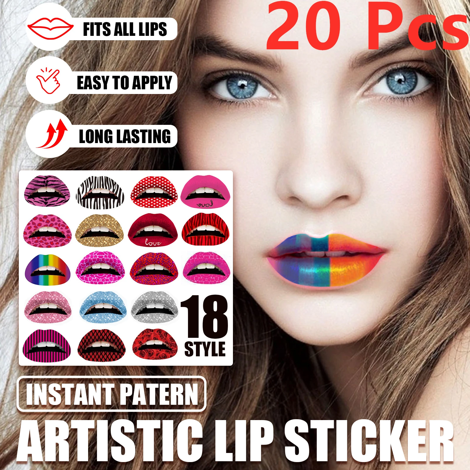 

20 Pcs Lip Tattoos Temporary Sticker,eco friendly Makeup Sticker Instant Art Sticker Transfer Makeup Tool Mix Style