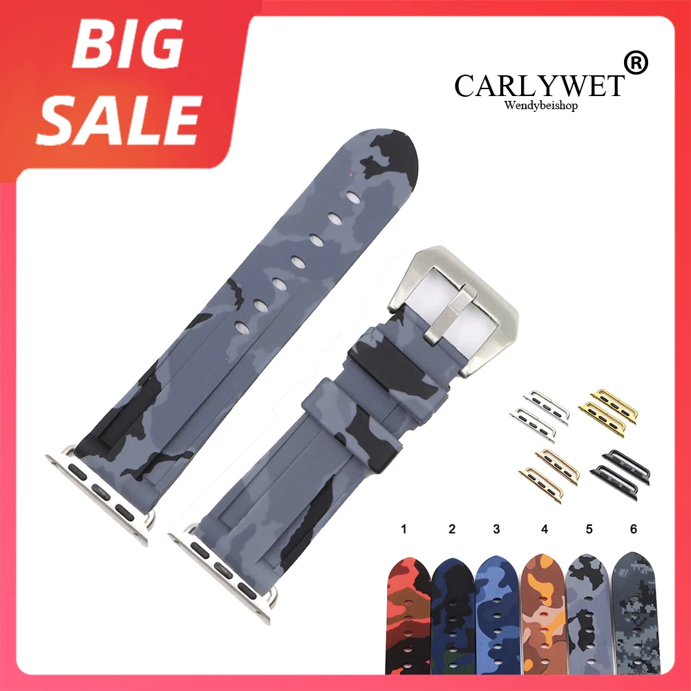 

CARLYWET 38 40 42 44 мм Камуфляжный оранжевый водонепроницаемый силиконовый резиновый сменный ремешок для наручных часов Iwatch Series 4/3/2/1