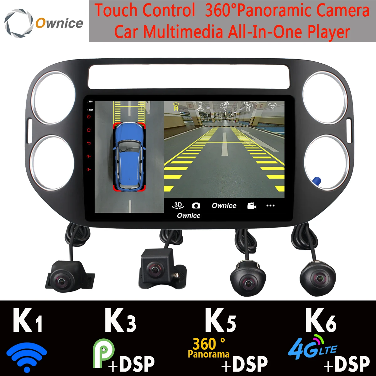 Панорамная камера 360 ° 4G SIM Wi Fi Android 9 0 8 ядер 4 Гб + 64 ГБ DSP CarPlay автомобильный