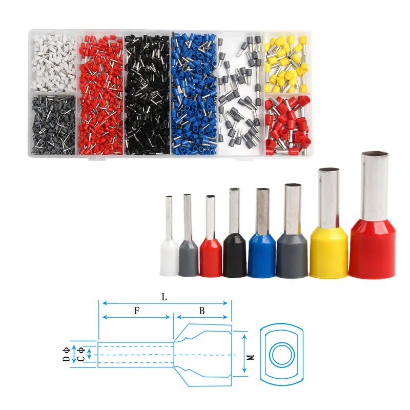 1200Pcs 22-8 AWG Wire Copper Crimp Connector Electric Ferrules Kit Insulated Cord Pin End Terminals Assorted Set | Обустройство дома