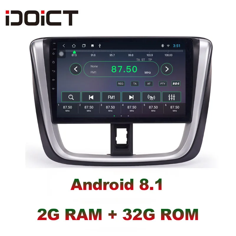 IDOICT Android 8 1 IPS экран 2G + 32G автомобильный DVD плеер GPS навигация Мультимедиа для Toyota Vios