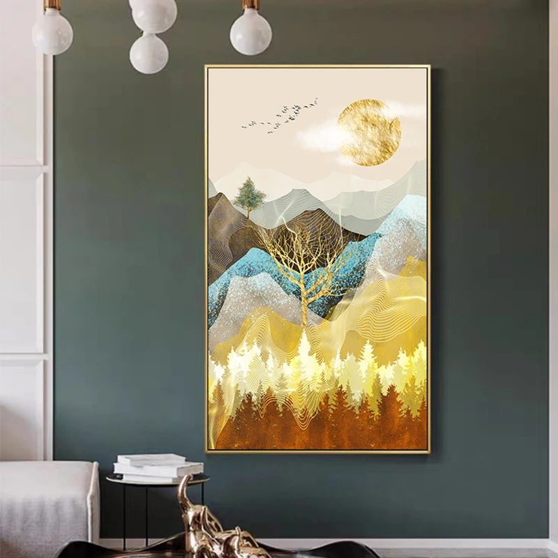 

Abstract Canvas Painting Landscape Wall Art Golden Poster Print Wall Picture for Living Room Bedroom Decor Scandinavian Posters