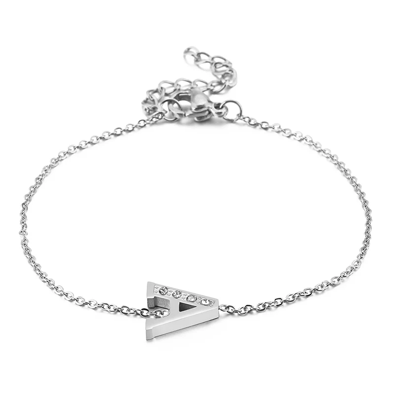 Серебряный цвет нержавеющая сталь 24 буквы браслет для женщин мода кубического