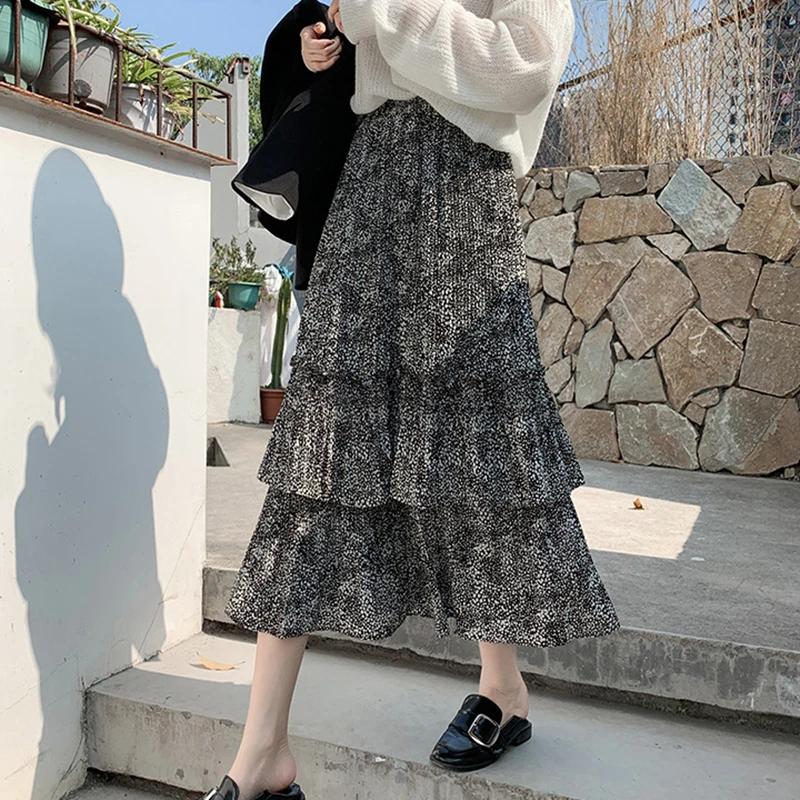 Юбка женская шифоновая трапециевидная с цветочным принтом винтажная