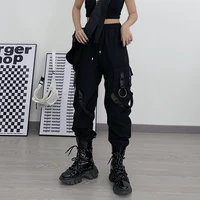qweek gothic punk black cargo pants women pockets hippie streetwear joggers harajuku techwear oversize trousers for female
