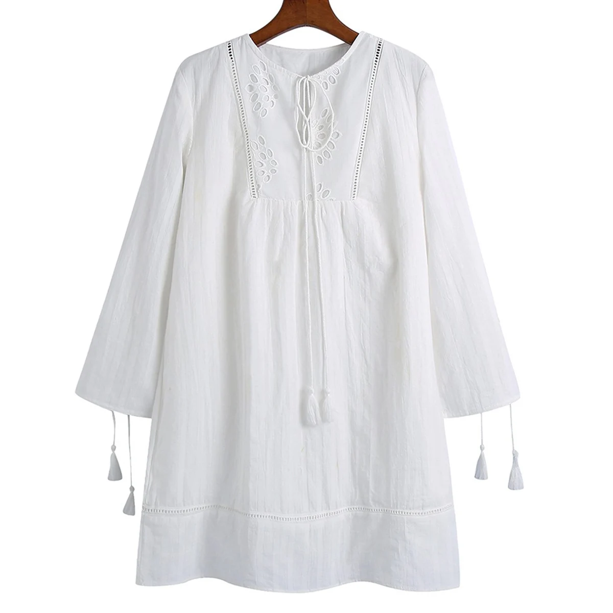 

Jastie/весеннее белое мини-платье в стиле бохо, с бахромой, на шнуровке, с круглым вырезом, шикарные свободные платья с длинными рукавами, сексу...