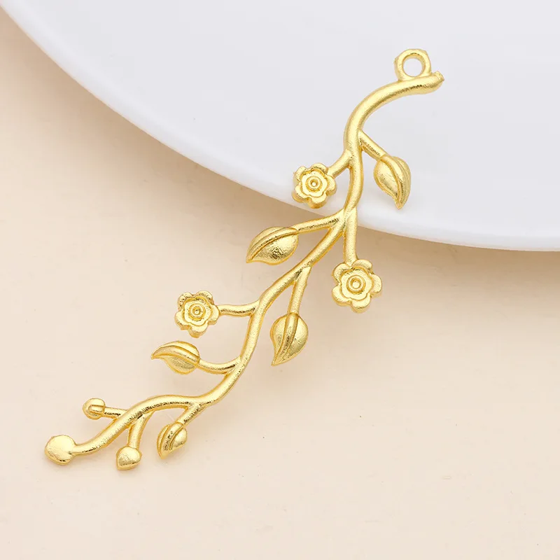 20 PCS 15*59mm Metal Alloy Flowers Branches Leaves Pendant Gold Silver Long Pendant Connectors Charm DIY Jewelry Findings