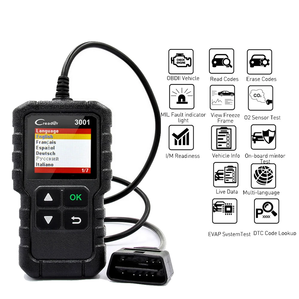 

LAUNCH Full OBD2 Code Reader Scanner X431 Creader 3001 OBDII/EOBD Car Diagnostic Tool In Russian CR3001 pk AL319 AL519 KW310