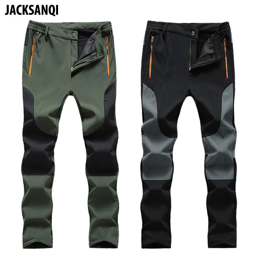 

JACKSANQI Men Winter Softshell Hiking Fleece Pants Outdoor Sportswear Camping Climbing Skiing Warm Male Windproof Trousers RA412