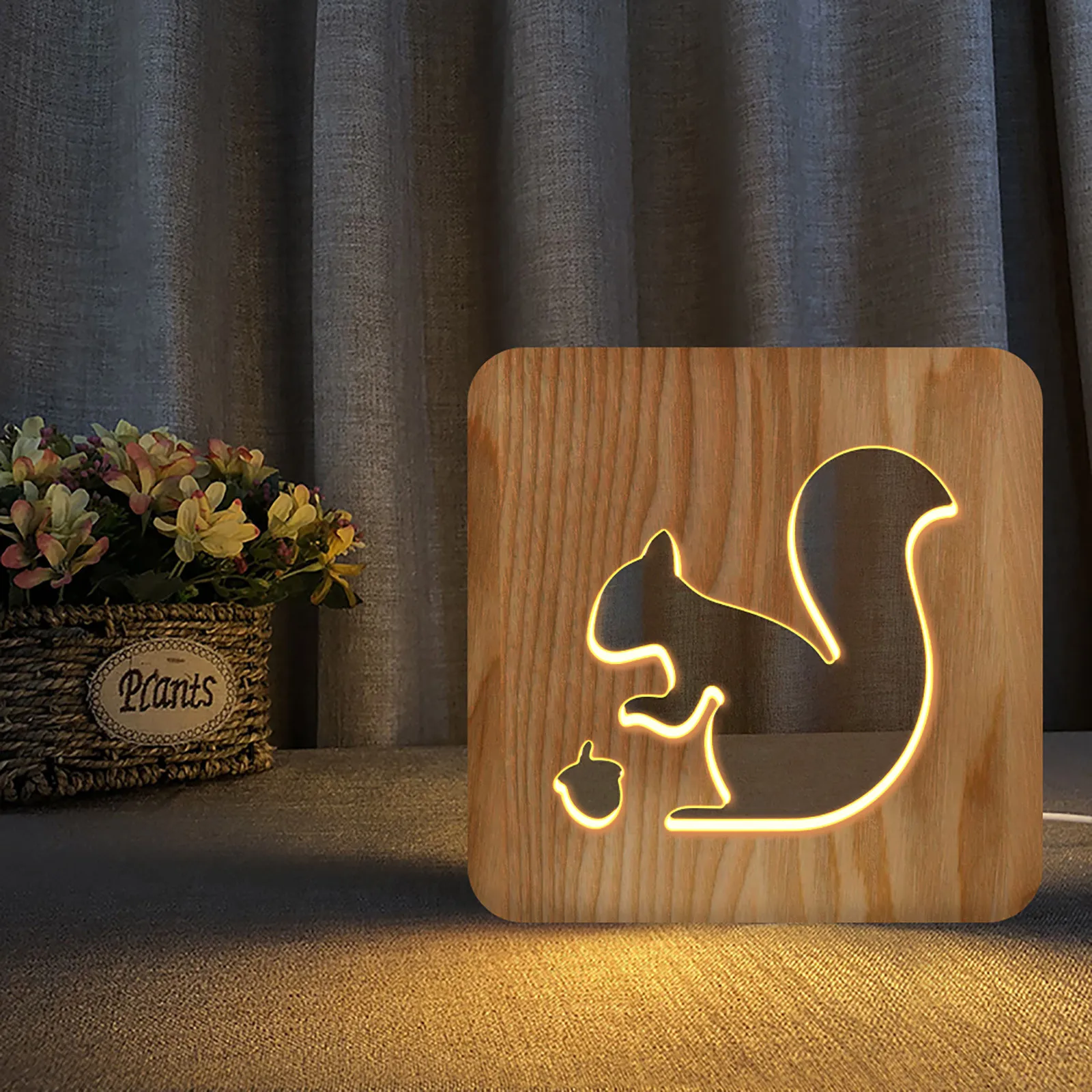 

Acecorner Led Usb Night Light Wooden Dog Paw Cat Wolf Head Animal Lamp Novelty Kid Bedroom 3d Decoration Table Lights Child Gift