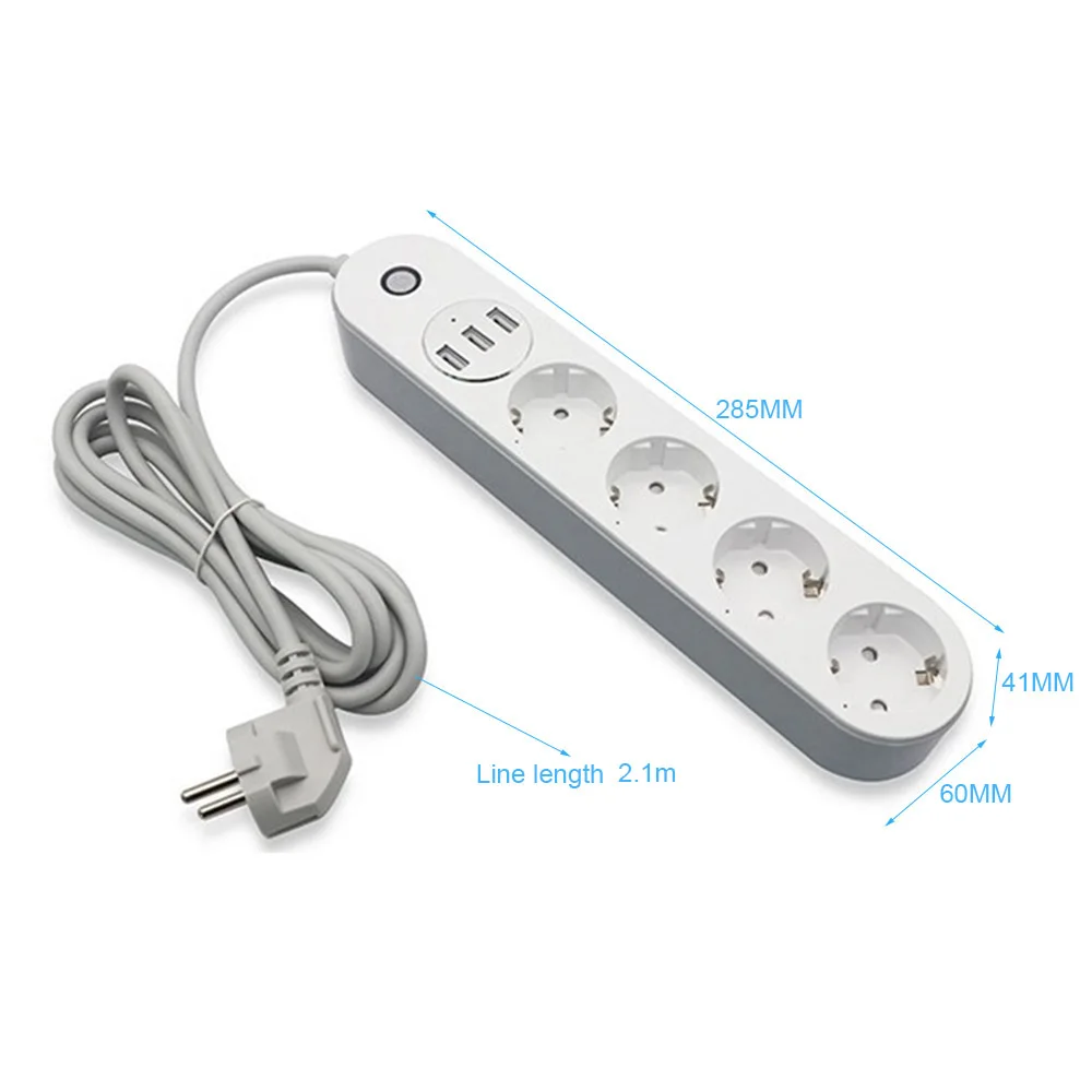 

Wifi Smart Socket Voice Control Remote Control timer Switch EU 3 USB Port 4 AC Outlet Home Office Smart Plug for Alexa