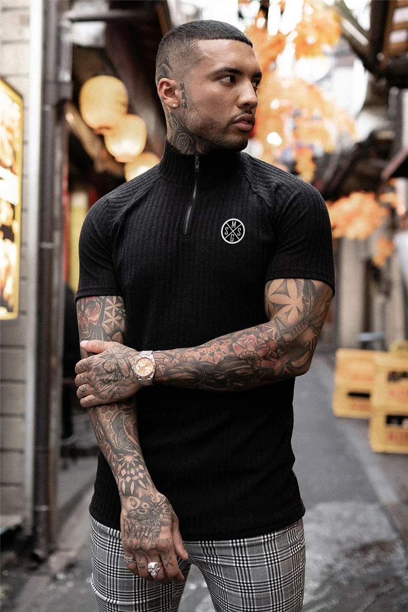 

Men Fashion Casual Tops Pullovers Men's Shirts Stand Collar Workout Tops Zipper Style Slim Mens Clothing Streetwear