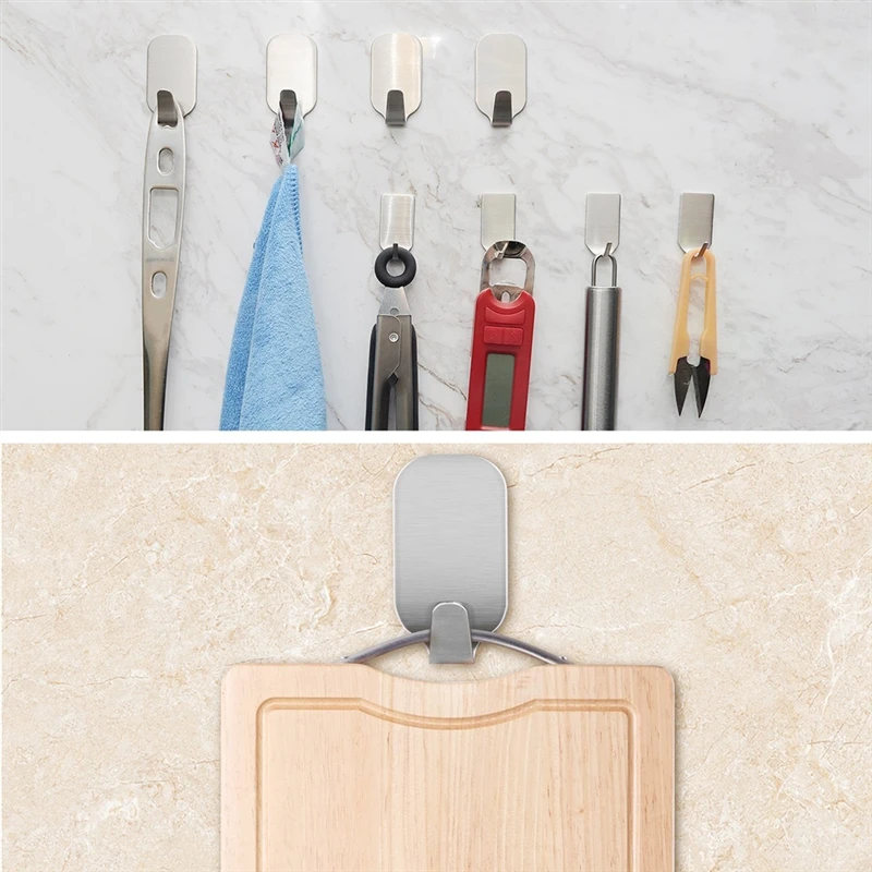 

Silver 8 Pack Stainless Steel Strong No Trace Nail Free Hook Bathroom Bathroom Clothing Hat Hook
