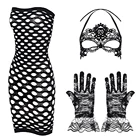 Комплект женского экзотического боди 3 в 1, сетчатые жаккардовые перчатки и кружевная маска, женское маскарадное нижнее белье, сетчатые чулки, боди