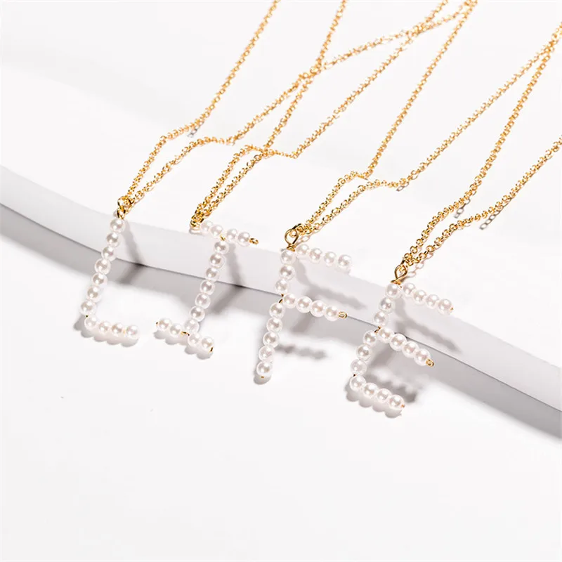 

26 Letters Anti Pearl Pendant Necklace for Women Manual Copper Wire Perforation Gold Color Party Family Gift Jewelry