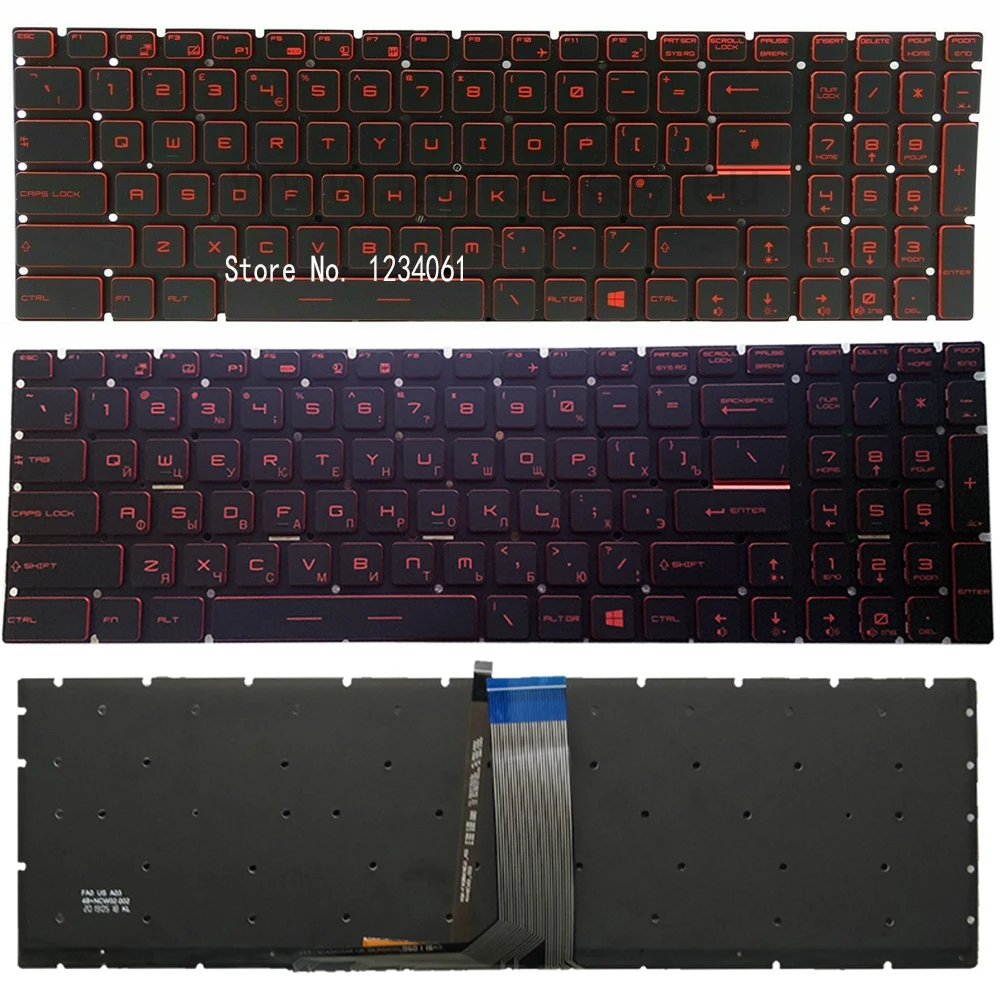 Клавиатура с красной подсветкой для ноутбука MSI GE63 GE72 GE73 GE73VR PE60 PE62 PE70 GL72 GP62 GP72 WS60 WS70