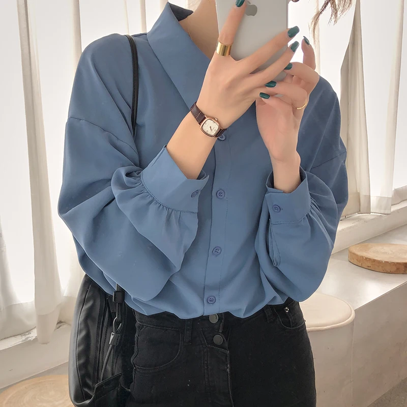 Женская шифоновая рубашка с отложным воротником на пуговицах | одежда