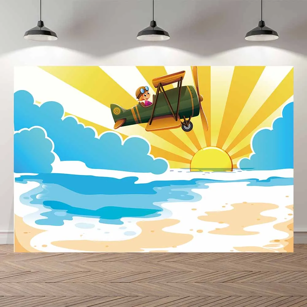

Seekpro Photography Background sky planes clouds party cartoon kids happy birthday party baby shower Backdrop Photo Photocall