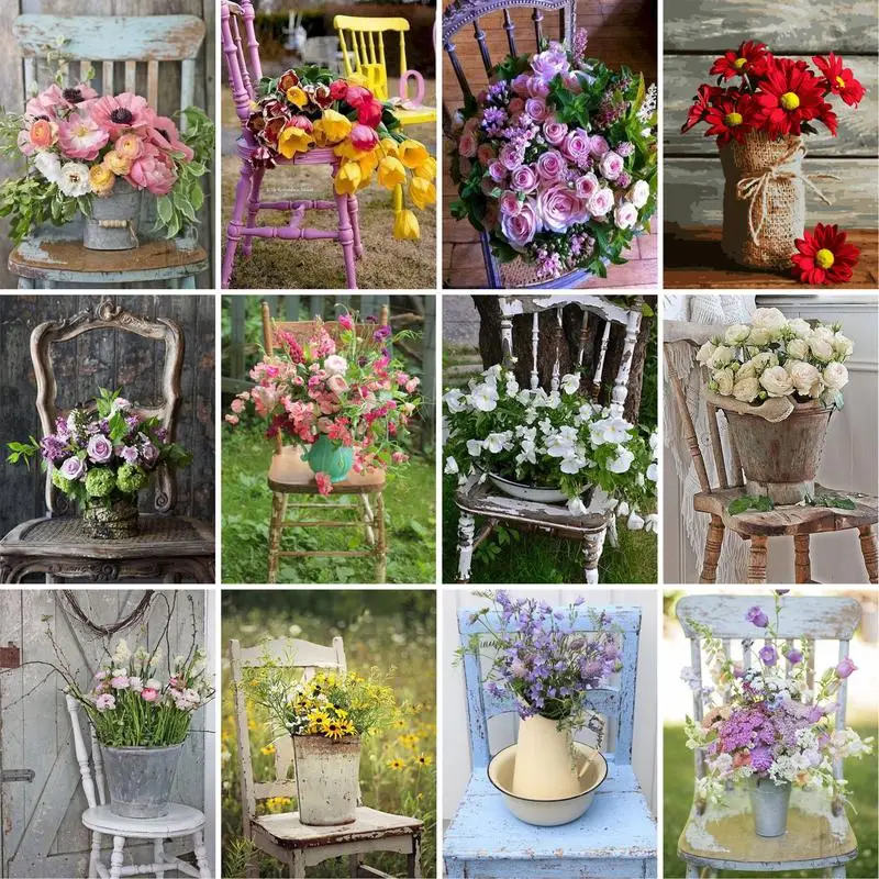 

GATYZTORY Painting By Number For Adults Flower on chair Scenery Oil Paint Home Decoration Acrylic Pigment Drawing On Canvas Artw