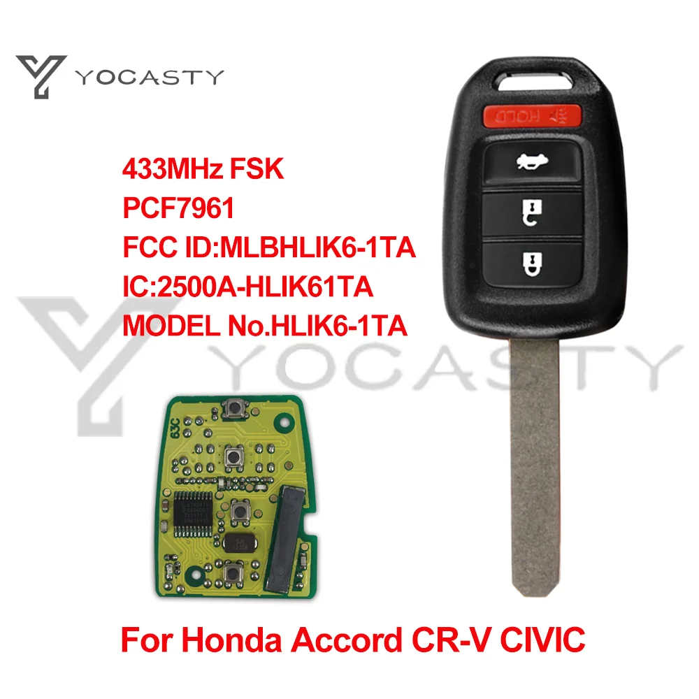 Дистанционный ключ yocпластика 4btn 433 МГц для Honda Accord Civic 2016 2017 с чипом PCF7961|Ключ от