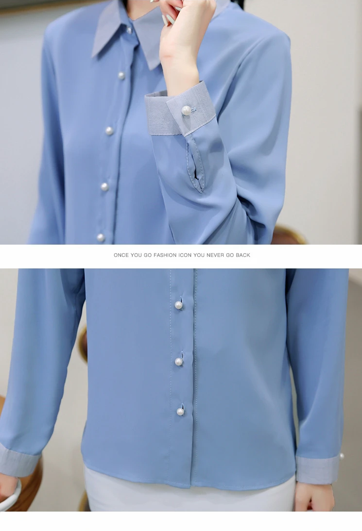 

Blusas Mujer De Moda 2021 Turn Down Collar Office Ladies Tops Long Sleeve Blue Chiffon Blouse Women Womens Tops And Blouses C387