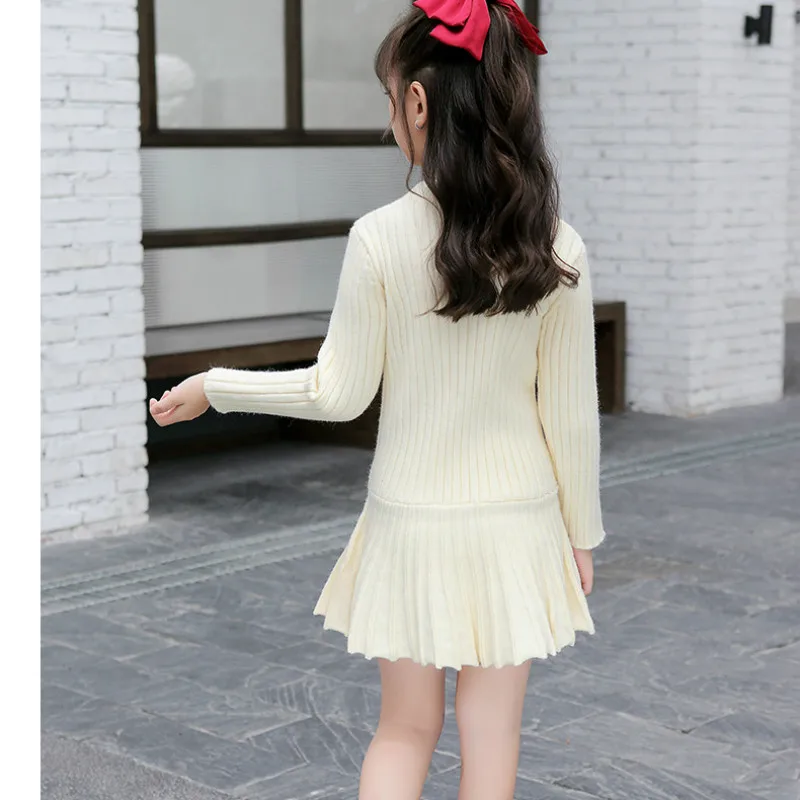 New Girls Dress 2020 Autumn Sweater Kids Cotton Clothing Pleated Children Preppy Toddler Leisure Baby Clothes #5409 | Детская одежда и