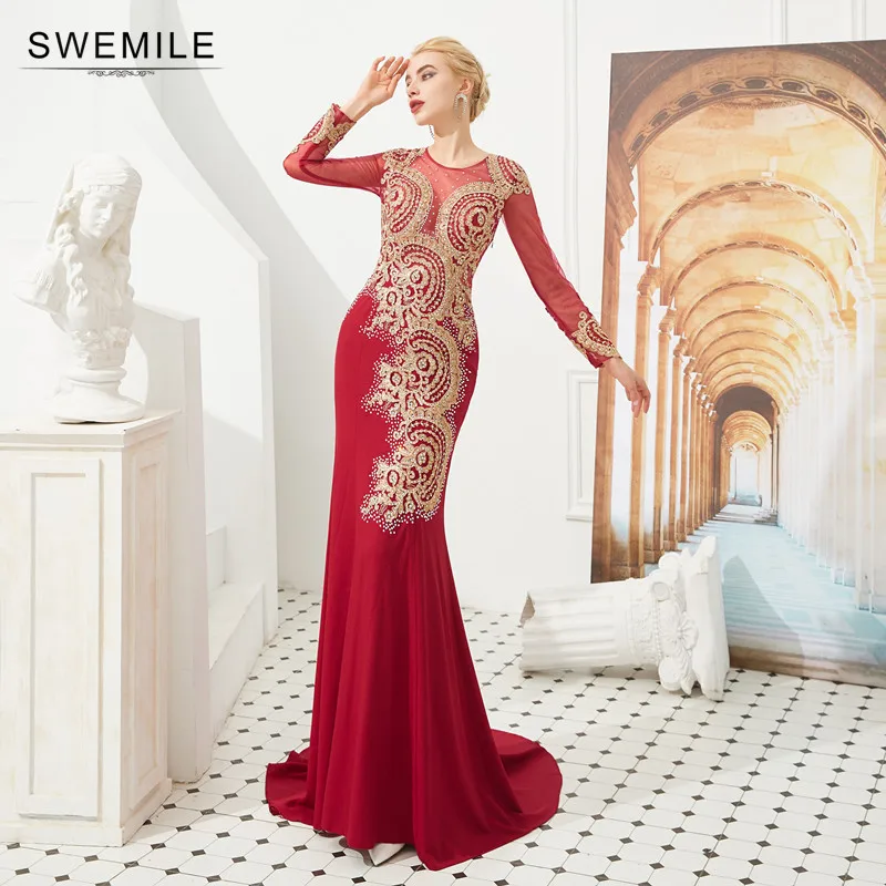 Элегантное Золотое кружевное красное вечернее платье Русалка Платье De Soiree