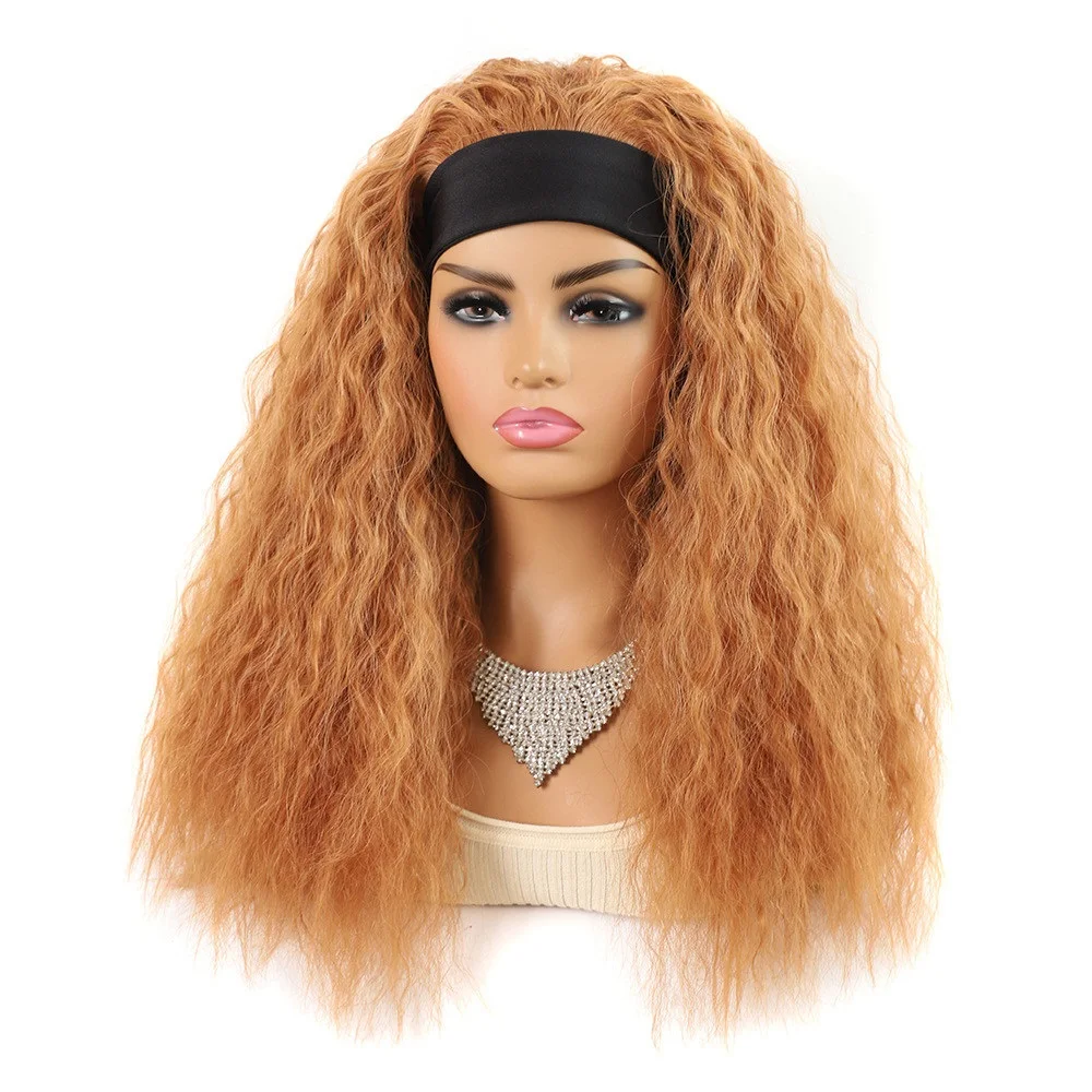 

shangzi Headband Wig Water Wave Brazilian Curly Synthetic Hair Wigs for women Natural brown Wavy Wig with Headband