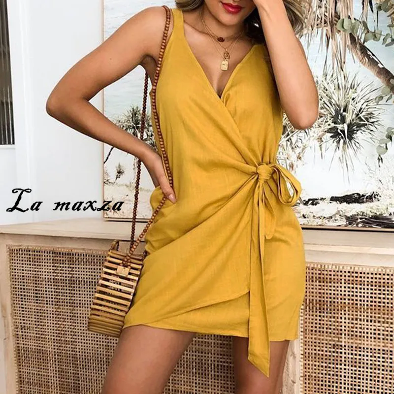 

Summer New Arrival Casual Women Mini Dress Fashion V-neck Women Spaghetti Straps Slim Dress