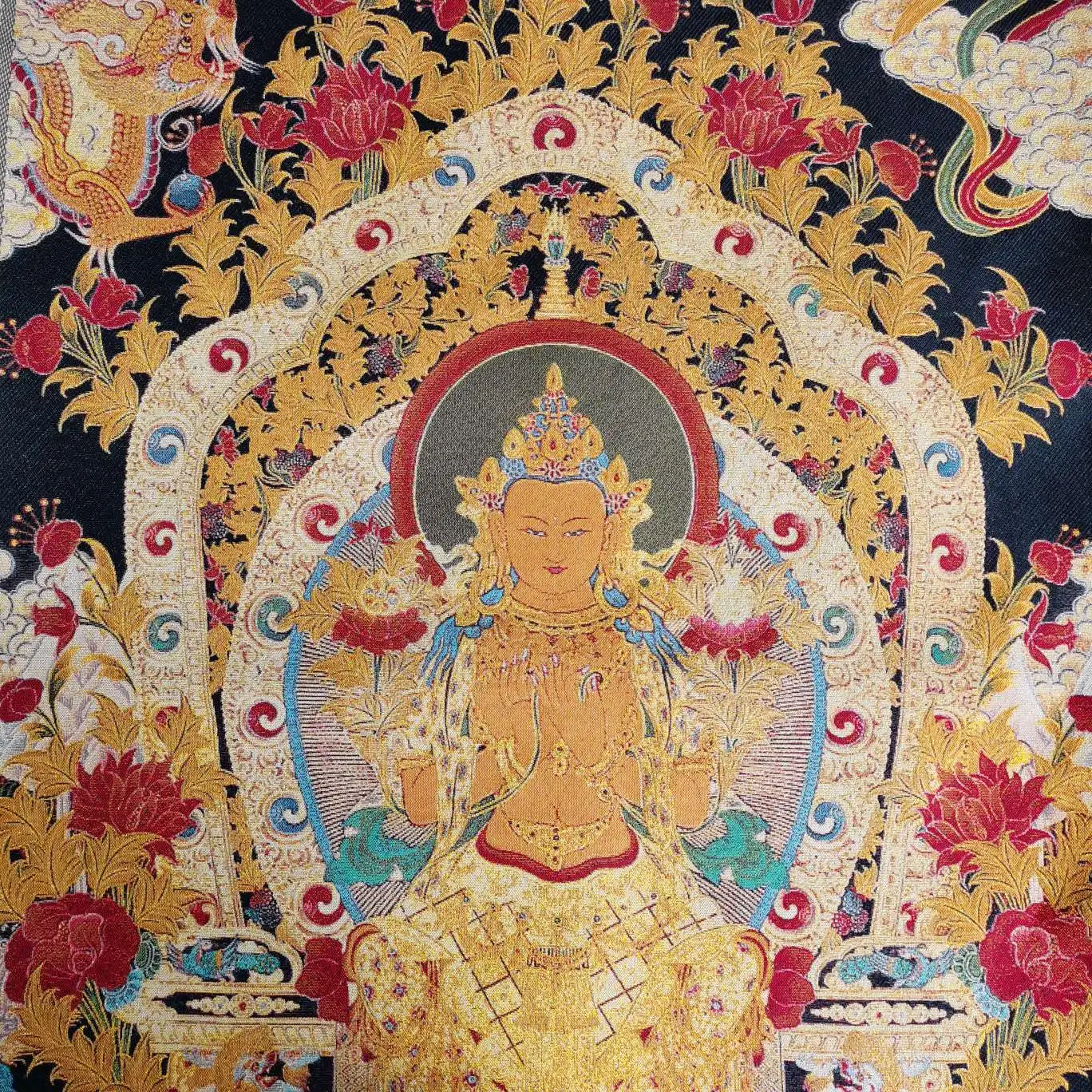 

36" Tibet Tibetan Embroidered Cloth Silk Buddhism wrathful Tutelary Deity Tangka Thangka Mural Buddha Home Decor