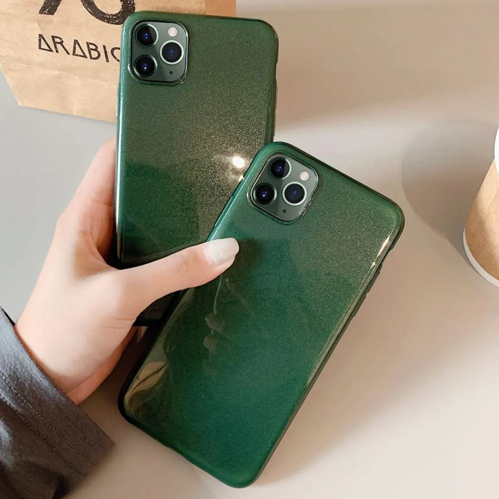 LAPOPNUT чехол для IPhone 11 Pro Max черно-зеленый блестящий защитный бампер Тонкий Apple Xs Xr X 8