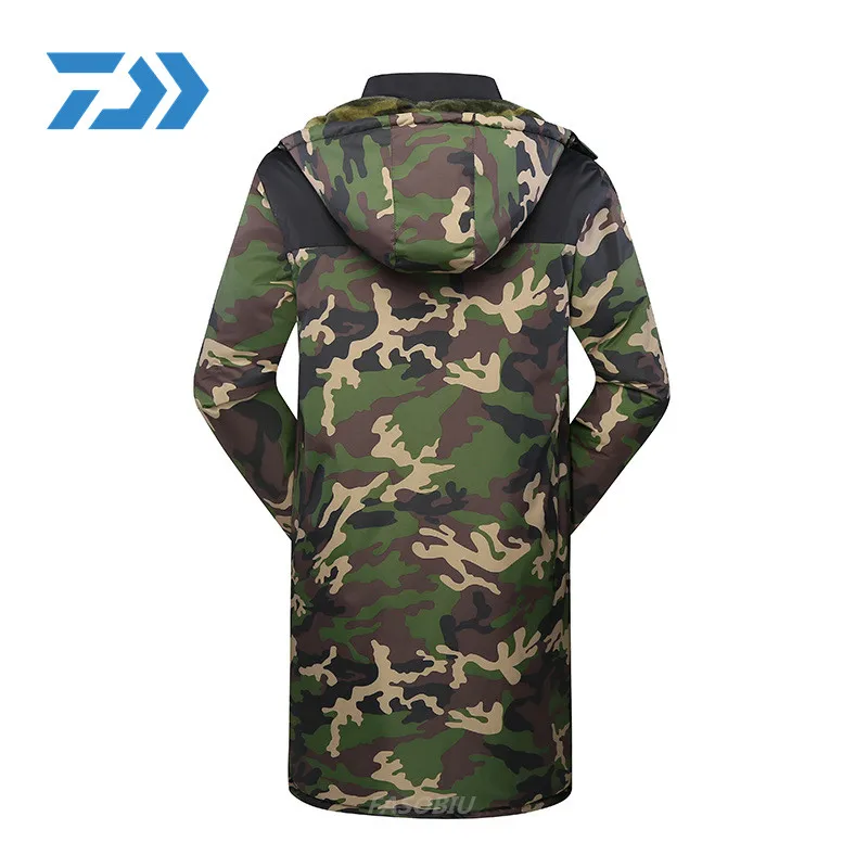 

Fishing Jacket Overcoat Mid-length Coats Cotton Warm Hooded Men's Plus Cashmere Warm Windproof Jacket Camouflage Fishing Clothes