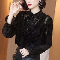 womens long sleeve o neck lace bottoming blouse shirt autumn winter 2021 new solid lace bottom shirt black tops blusa